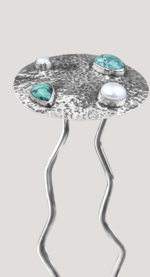 gancho pelo plata turquesa