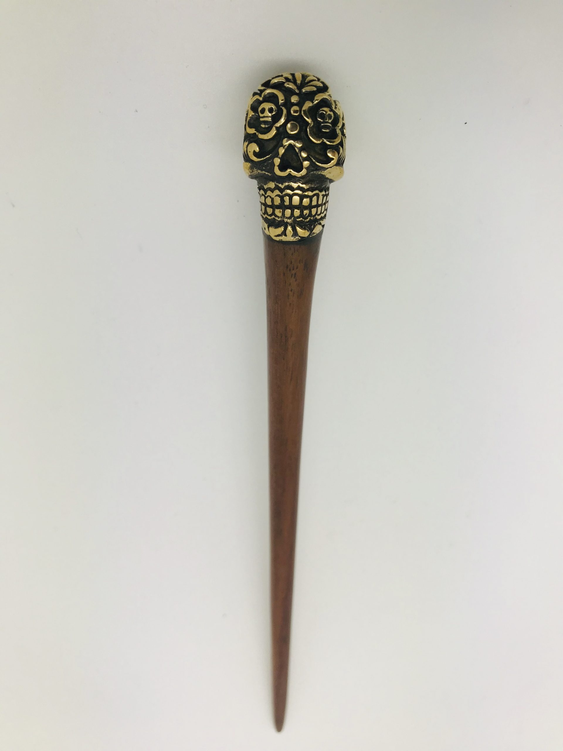 palo calavera catrina bronce palo para el pelo de madera con calavera mexicana