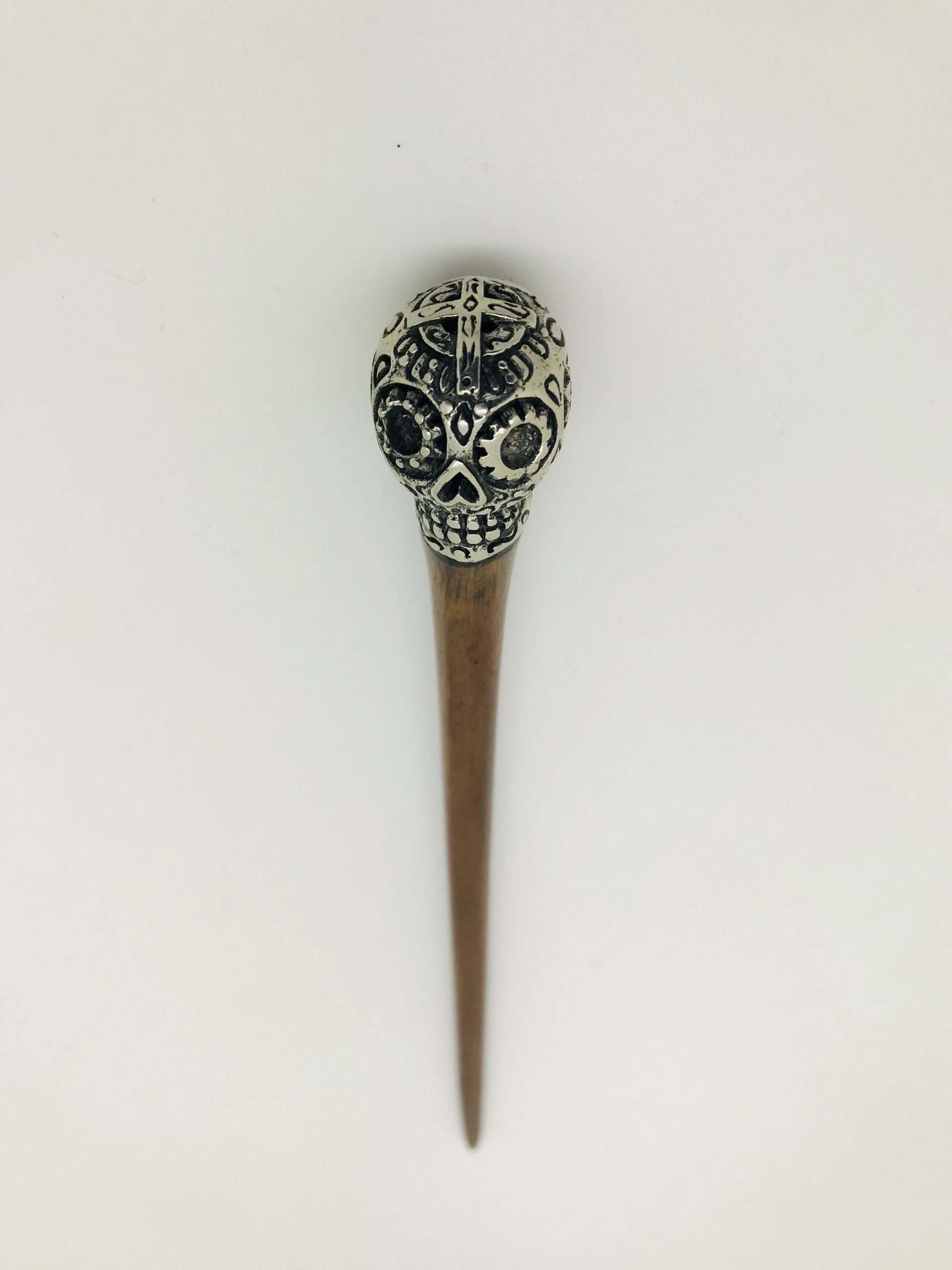 palo calavera mexica de plata palo para el pelo con calavera mexicana