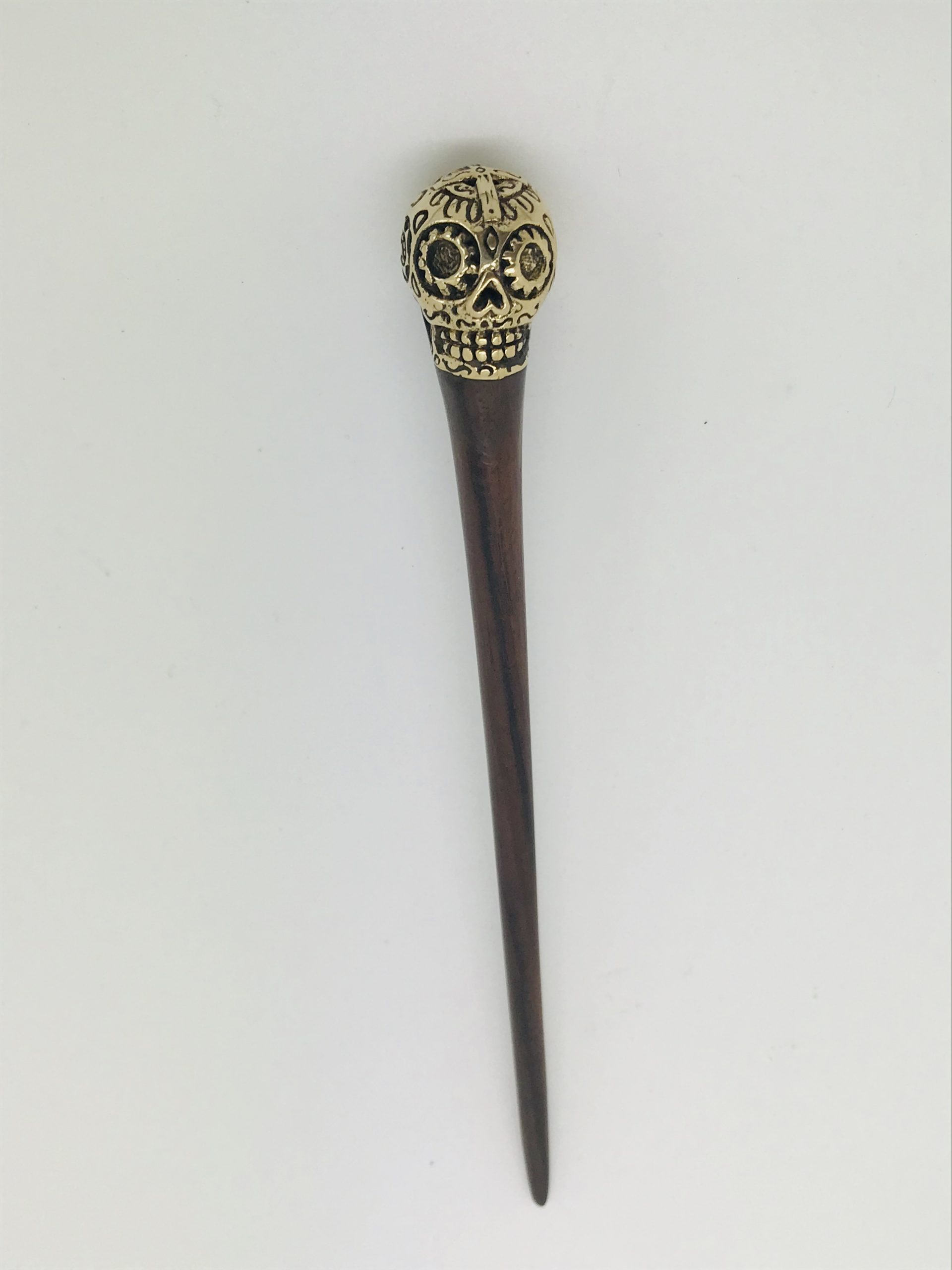 palo calavera mexicana bronce palo para el pelo de madera y calavera mexicana